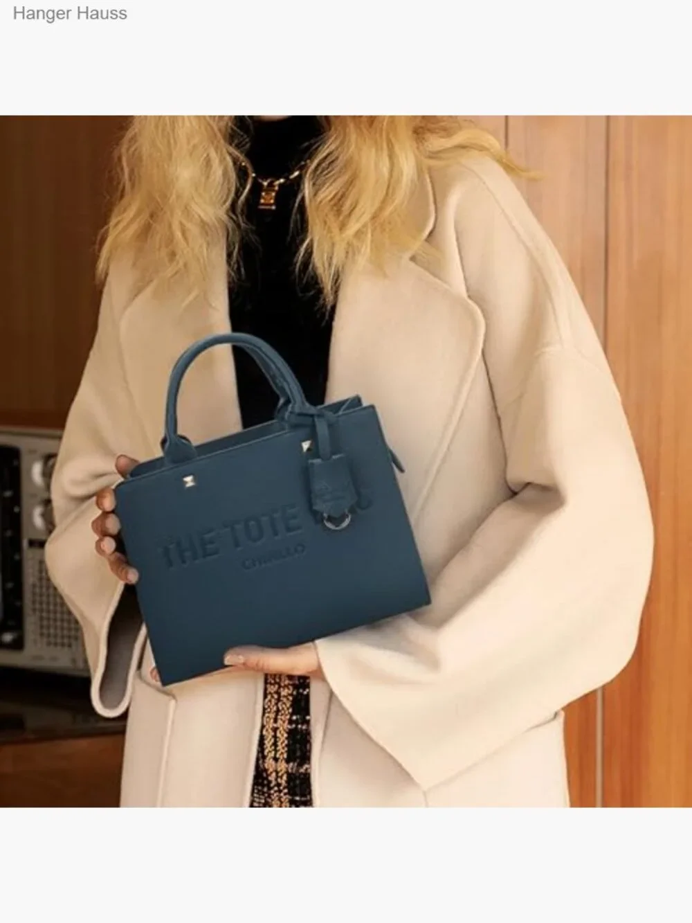 Faux Leather Satchel Tote Bag with Shoulder Strap, 4 Compartments, Zip Closure,
